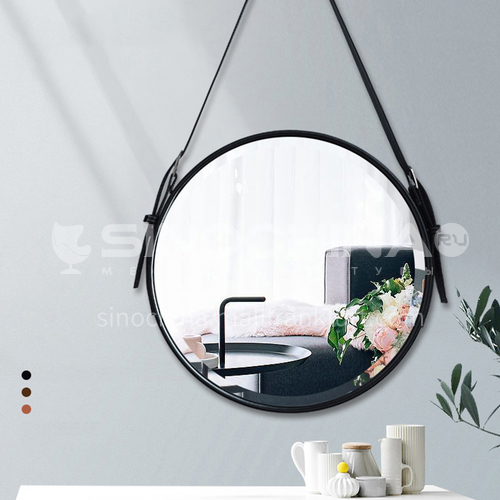Bathroom mirrors, hotel decorative leather hanging mirrors, round wall-mounted mirrors, bathroom vanity mirrors